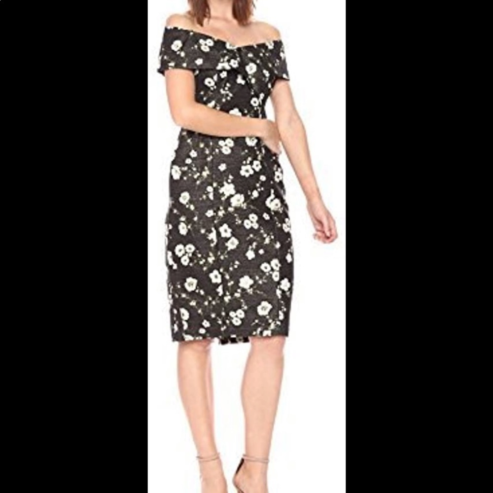 Adrianna Papell Black Floral Off-Shoulder Dress